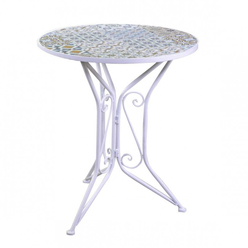 Table en fer forgé avec mosaïque et chaises