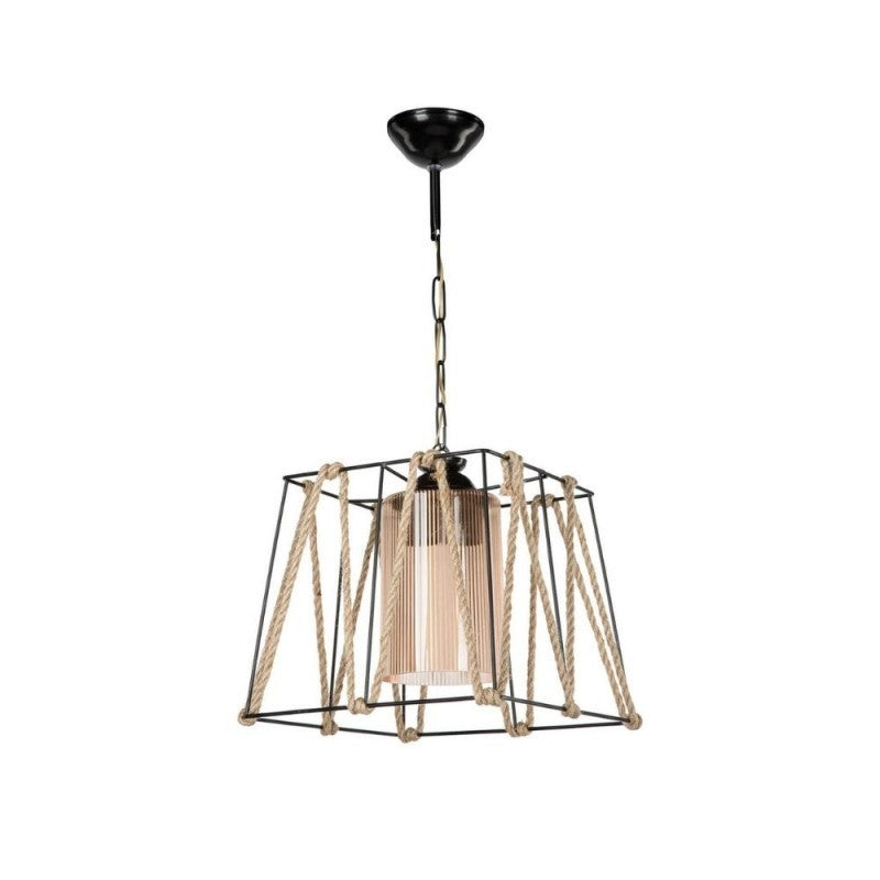 Lampadario a sospensione in metallo Nero e Corda 25x h55 cm EFFEZ