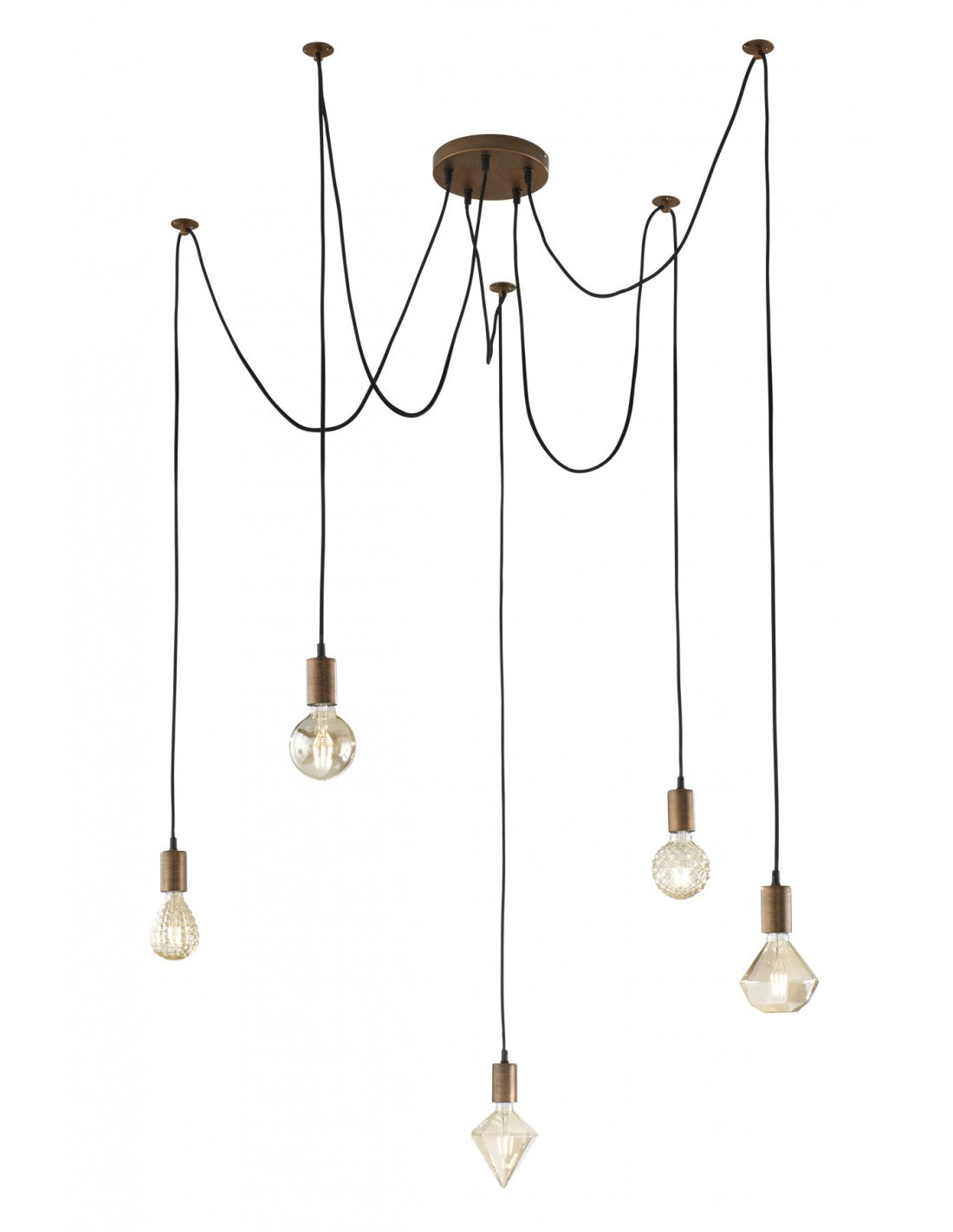 Suspension Cord Ragno Cuivre Antique 5xE27 Avec Décentralisation Trio Éclairage