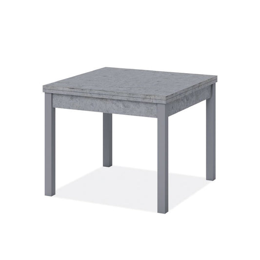 Table à manger gris béton avec ouverture livre en bois mélaminé 90x90-180 cm