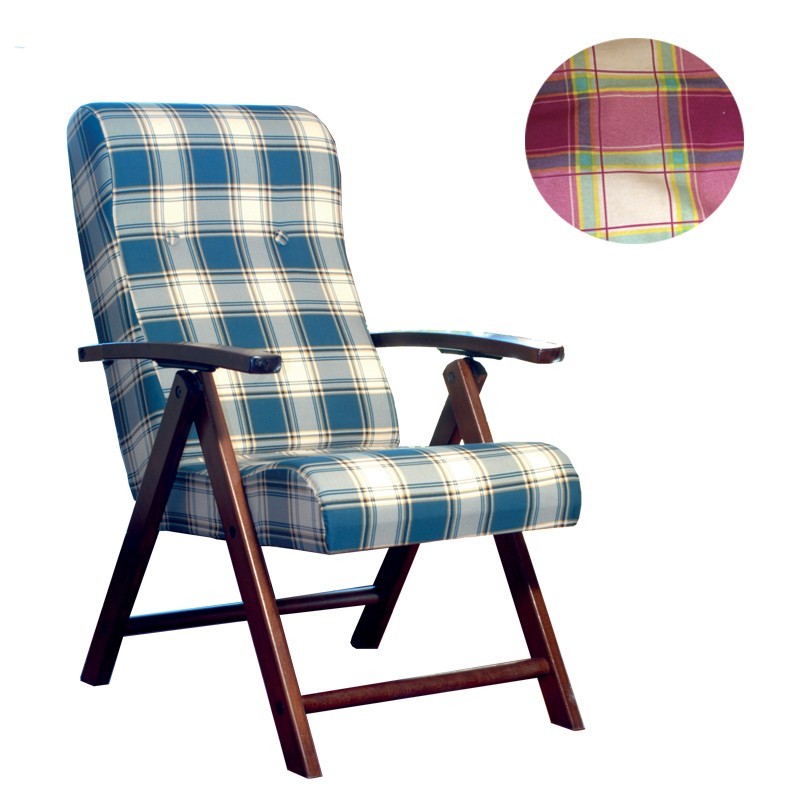 Fauteuil réglable 4 positions en bois et tissu à carreaux bordeaux 65x70xh.87 cm