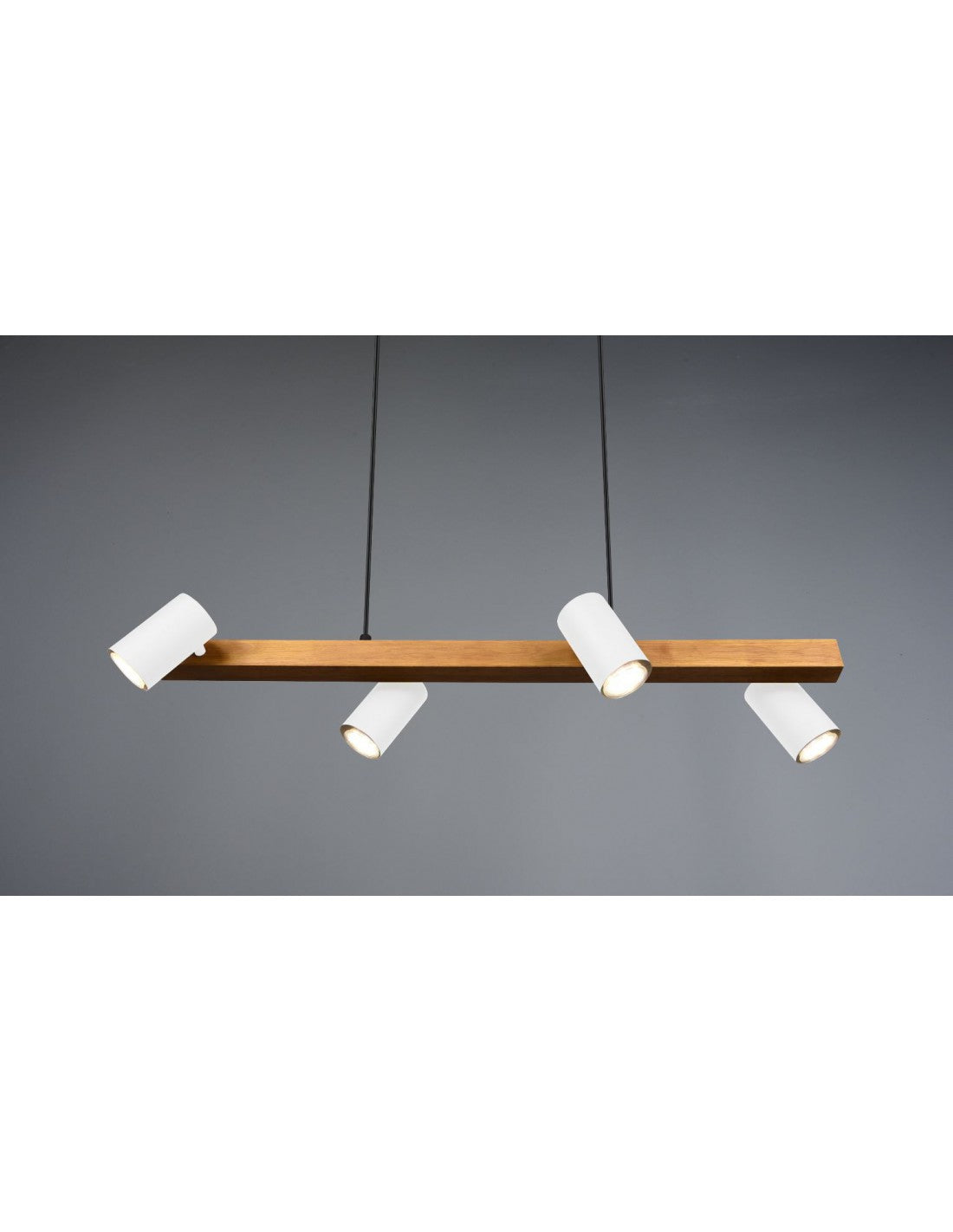 Lampe à Suspension Linéaire en Bois 4 Spots Cylindriques Ajustables Blanc Marley Trio Lighting