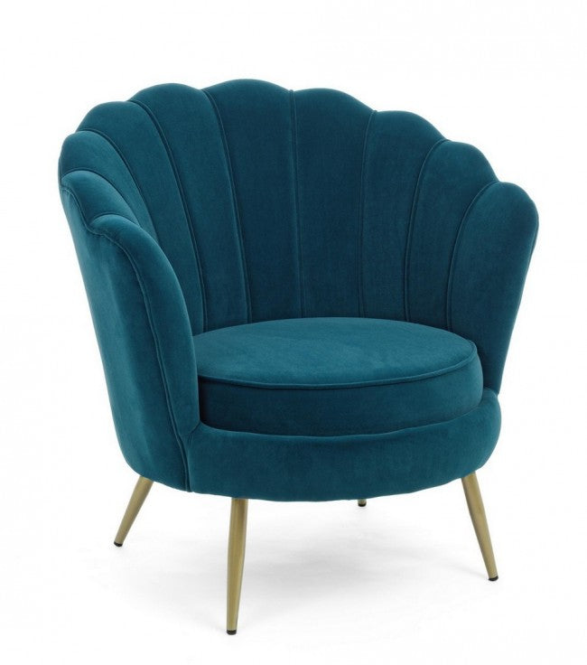 Fauteuil rétro vintage en velours bleu paon 80 x 76 x 84 h cm