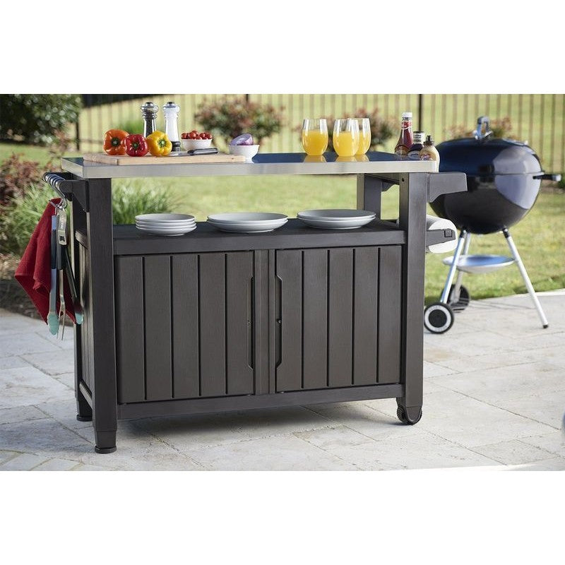 Table en résine pour barbecue 2 portes couleur graphite 123,7x54xh.90h cm