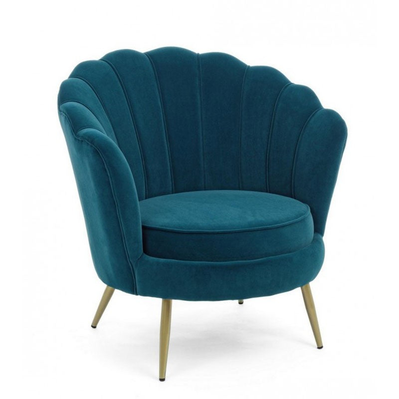 Fauteuil rétro vintage en velours bleu paon 80 x 76 x 84 h cm