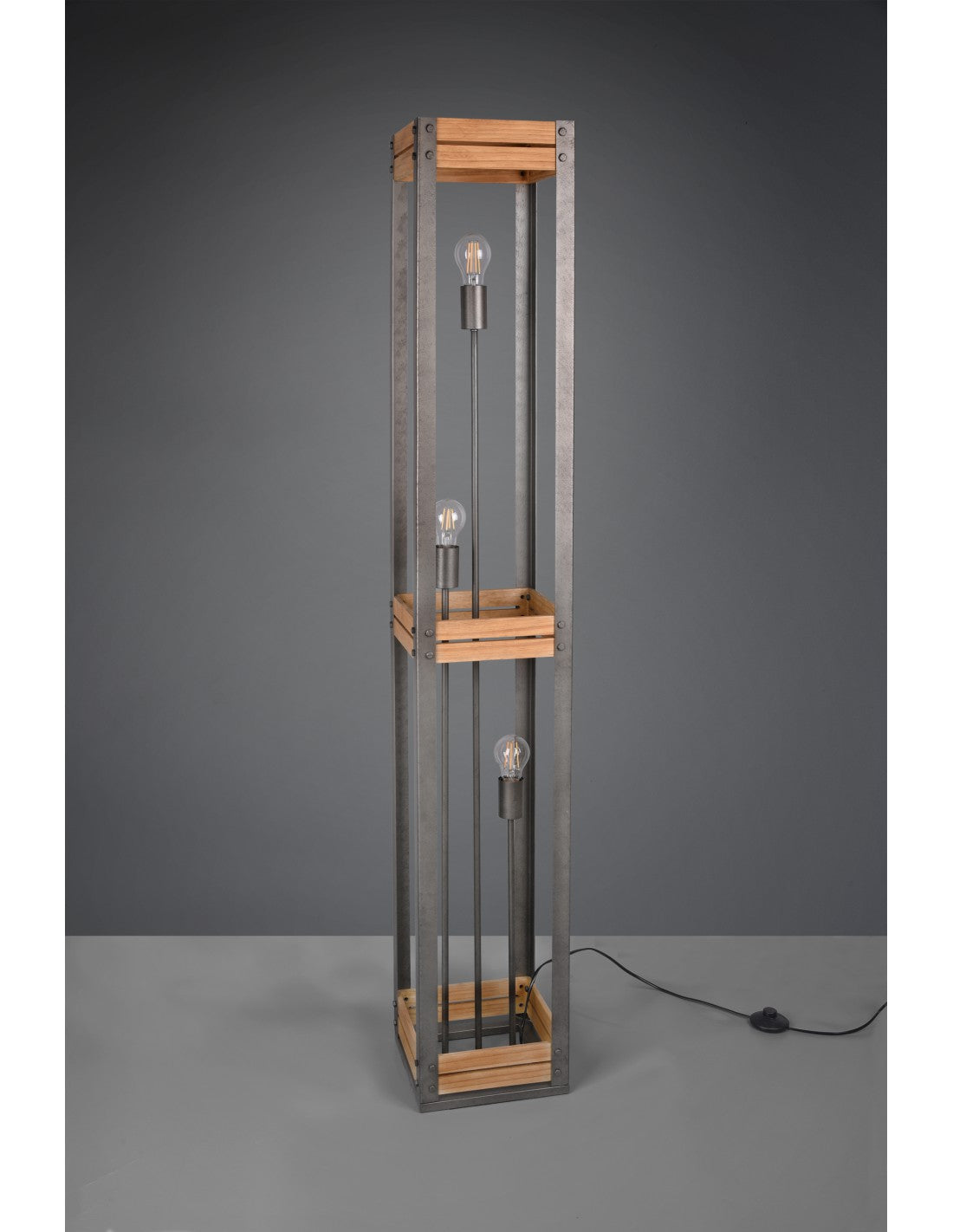 Lampadaire Vintage Rustique Bois Naturel Khan Nickel Antique H153 cm Trio Lighting