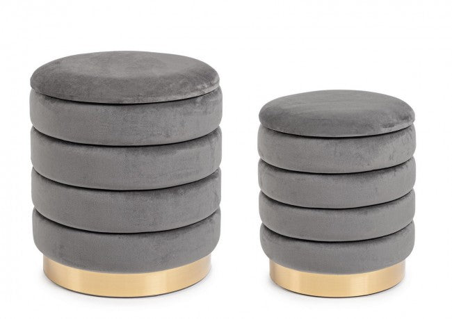 Set2 Pouf Container Darina Gris en velours