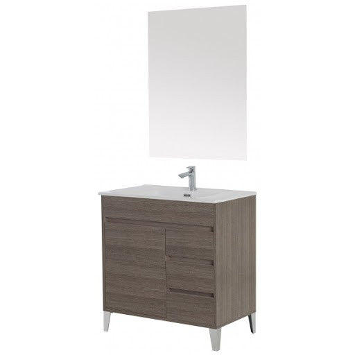Composition de salle de bain Mondo Line couleur Chêne Foncé une porte trois tiroirs 82x47x h85 cm