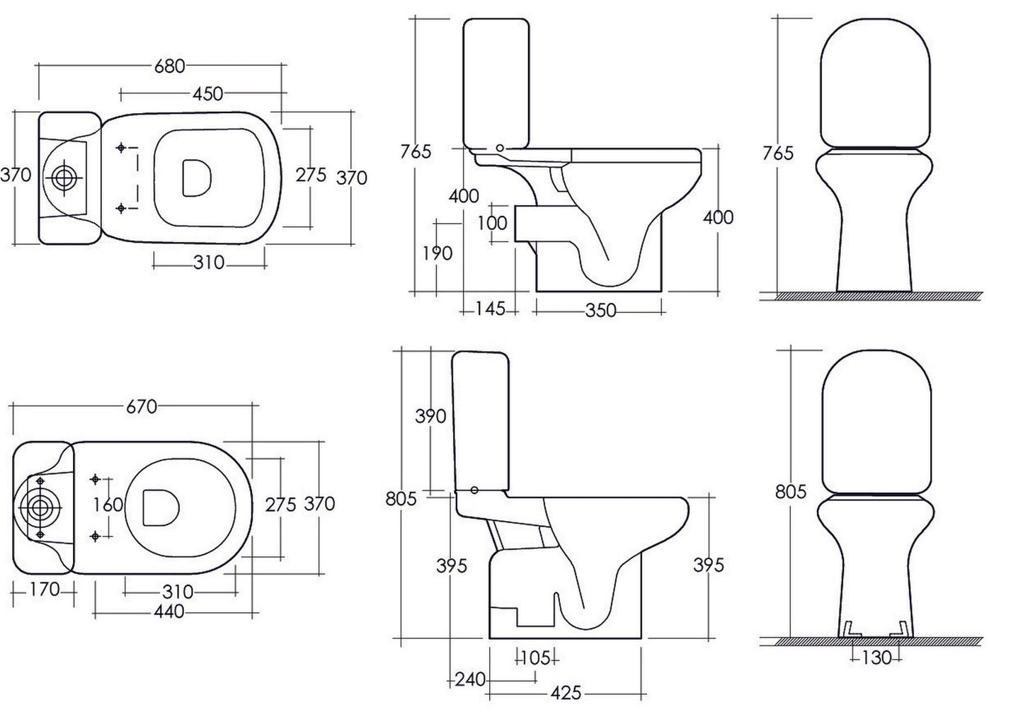 WC monobloc Orient/Ninfea avec siphon de sol