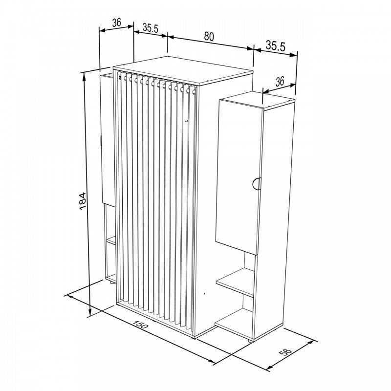 Armoire en chêne avec portes et portemanteau pour cabine ou chambre