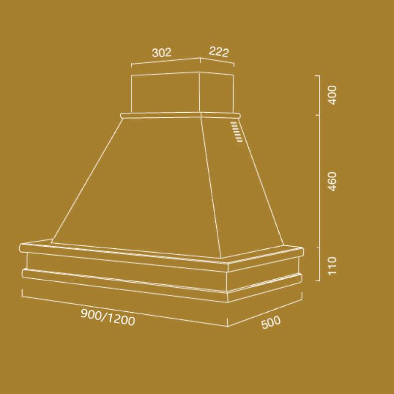 Hotte aspirante SYENE en inox blanc et structure en bois coloris noyer de 90 cm
