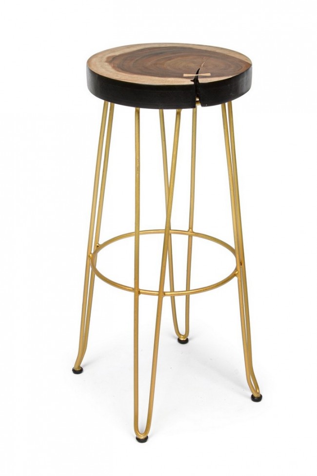 Tabouret de bar en bois doré style ambiance