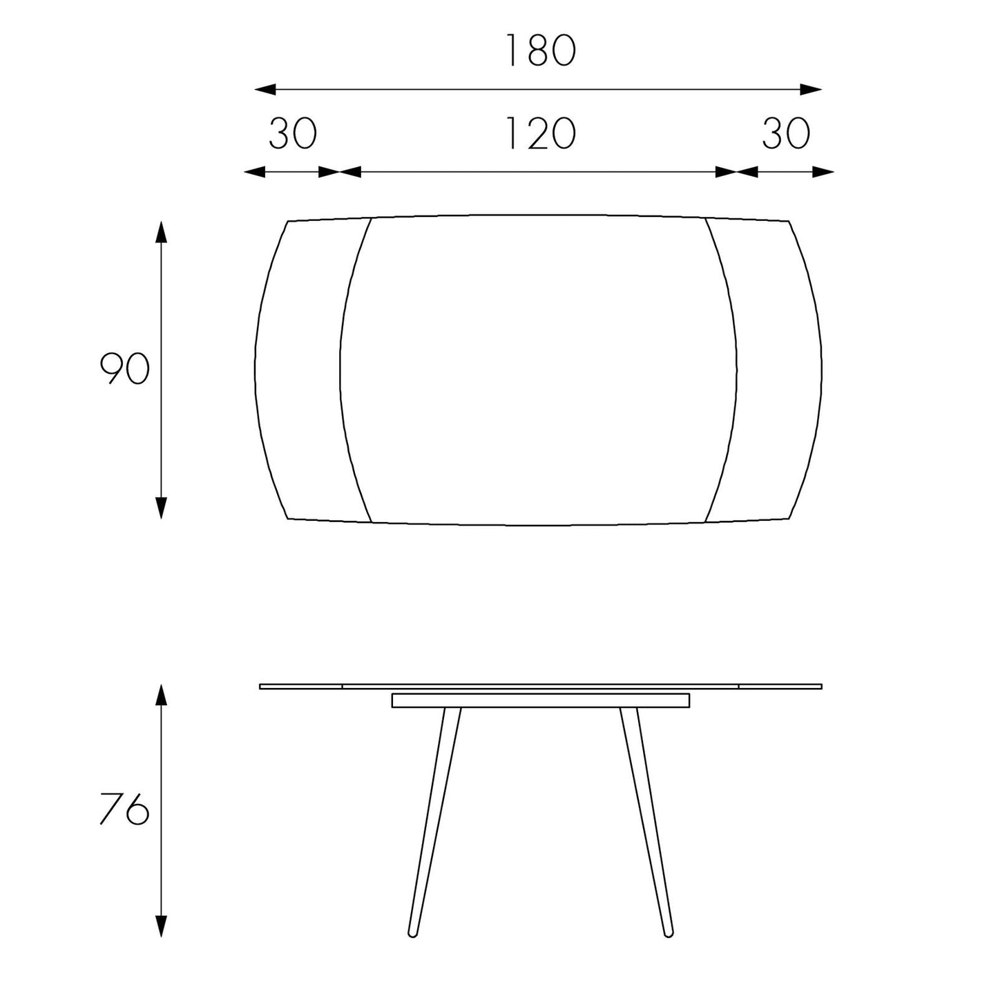 Table extensible avec plateau en verre trempé blanc 120/180x90h cm