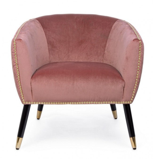 Fauteuil rembourré Caitlin recouvert de velours rose antique