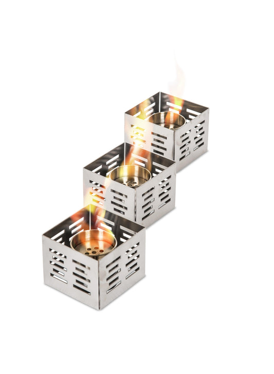 3x Set de 3 bio-cheminées en acier gris clair 10x10x8h cm