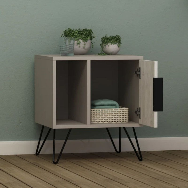 Table de chevet gris tourterelle blanche avec porte et compartiment Glynn 50x44xh.60 cm 