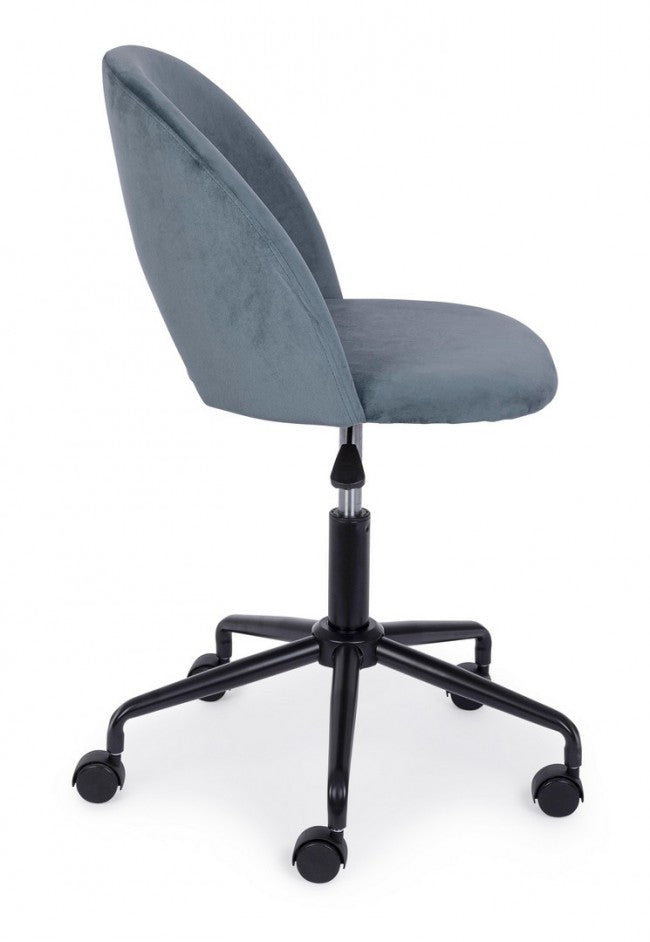 Chaise de bureau bleu clair en velours et structure en acier