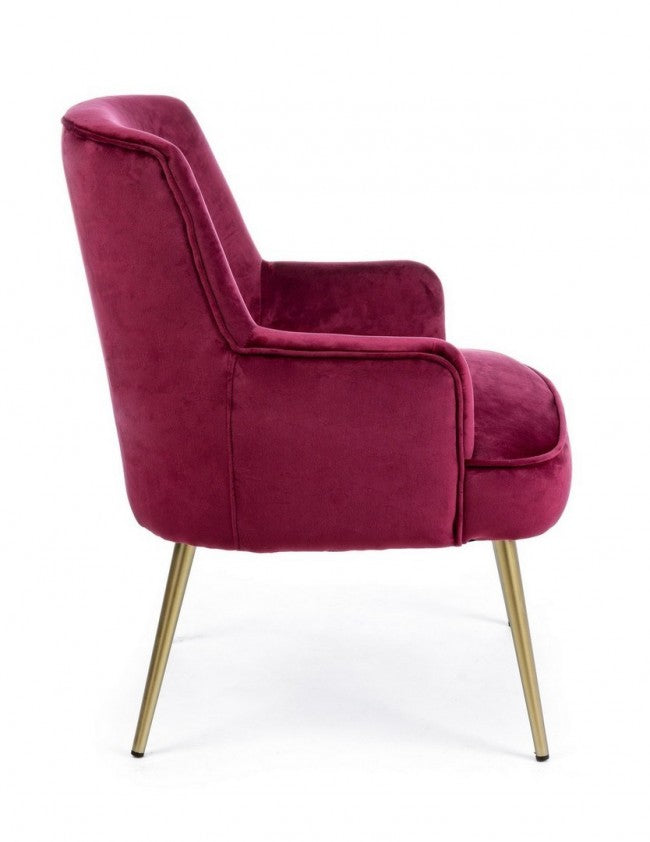 Fauteuil moderne Clelia en velours bordeaux