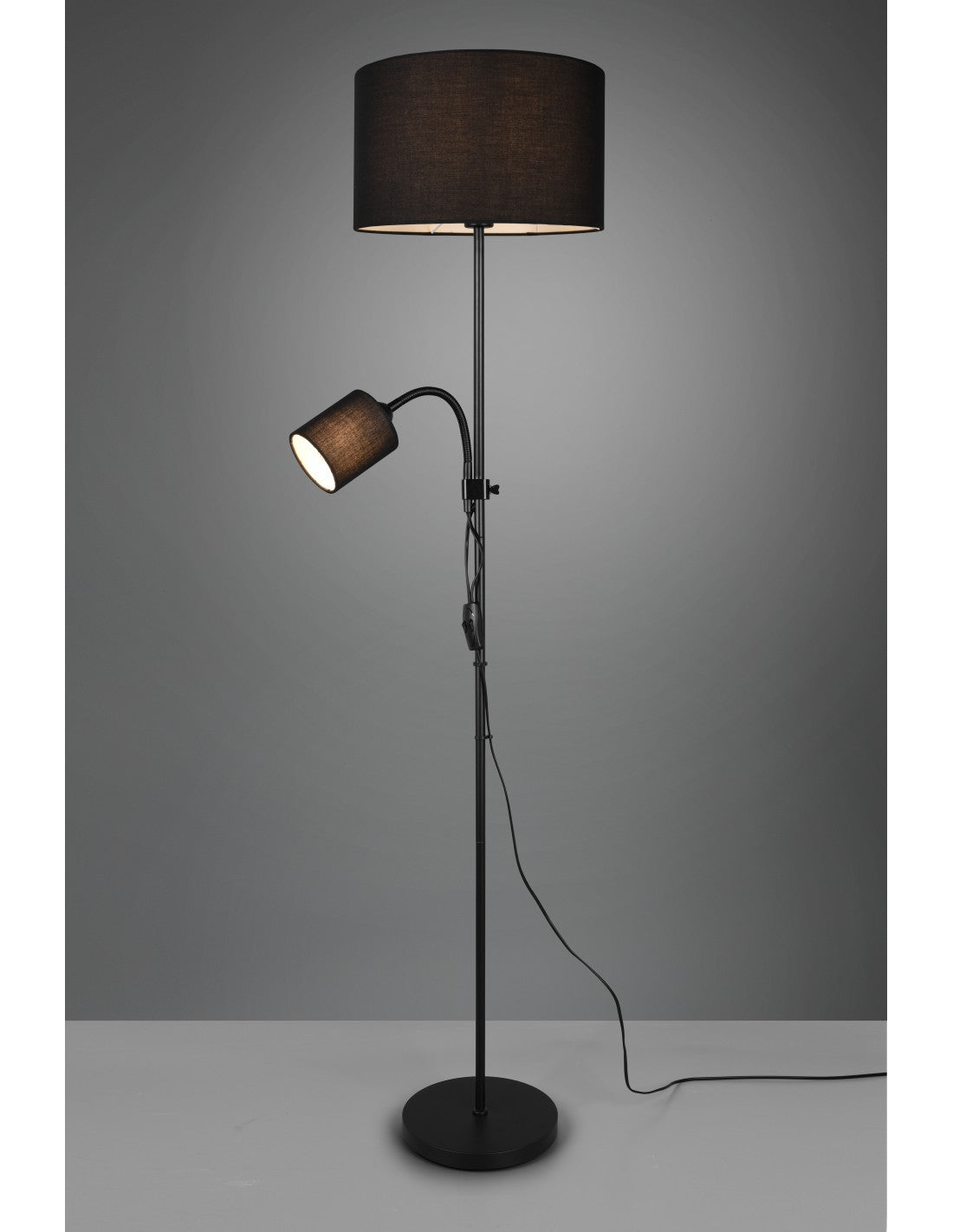 Lampadaire Owen 1xE27+Spot Noir et abat-jour tissu L36 cm Trio Lighting