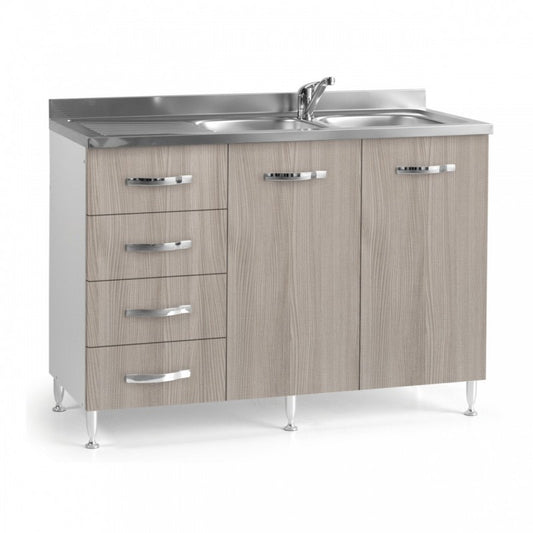 Sous évier pour cuisine orme 2 portes avec tiroirs à gauche 120x50xH 85 cm