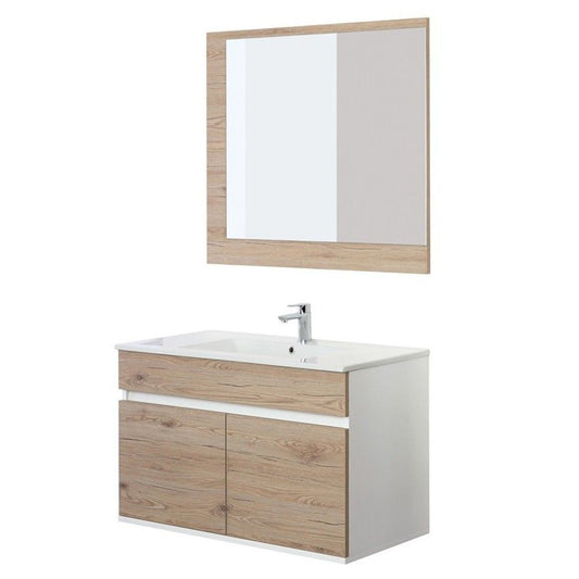 Composition de salle de bain avec deux portes Fabula Line Blanc-Chêne Clair 90x47x h57cm