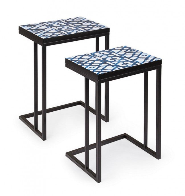 Lot de 2 tables basses NEAPOLIS en acier avec plateau en MDF décoré d'impression 62,5h 56h cm