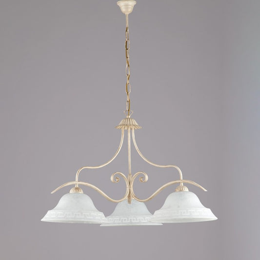 Lustre classique en fer Ivoire Or avec verre Blanc trois lumières 30x h53 cm