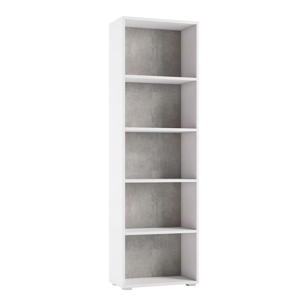 Bibliothèque compacte avec cinq étagères réglables, blanc, fond béton