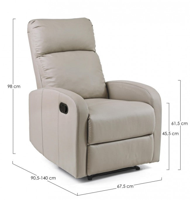 Fauteuil à inclinaison manuelle en simili cuir gris tourterelle Iris
