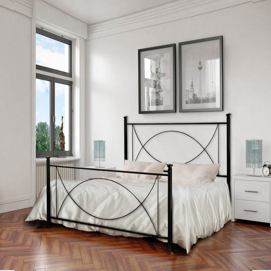 Lit queen size en fer avec pied de lit Noir LAGUNA 126x208x h117 cm