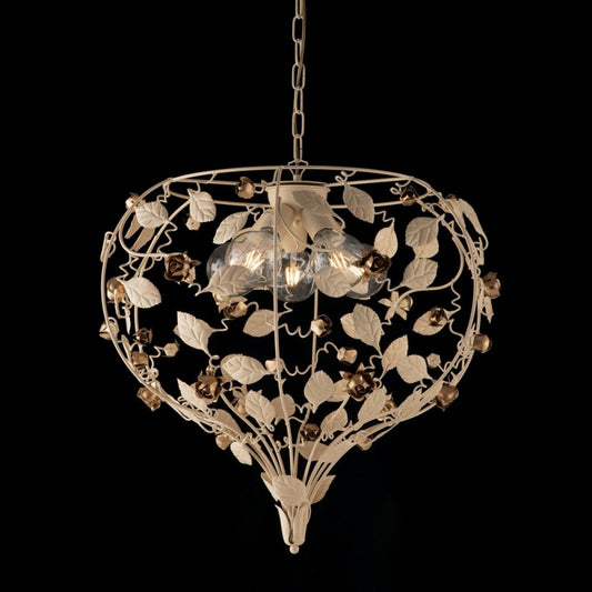 Lustre en fer laqué ivoire à décor décapé, 5 lumières