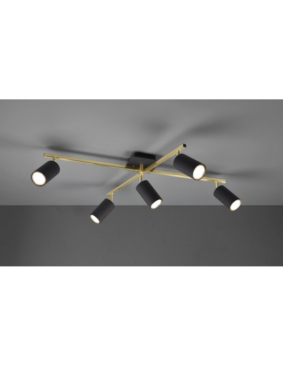 Spot Marley Tiges Dorées 5 Spots Cylindriques Noirs Ajustables Trio Éclairage