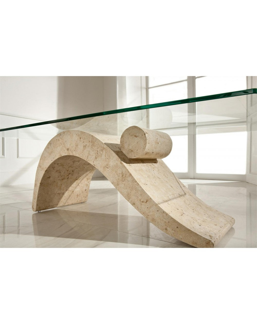 Table basse beige transparent 70 cm x 120 cm H. 40 cm