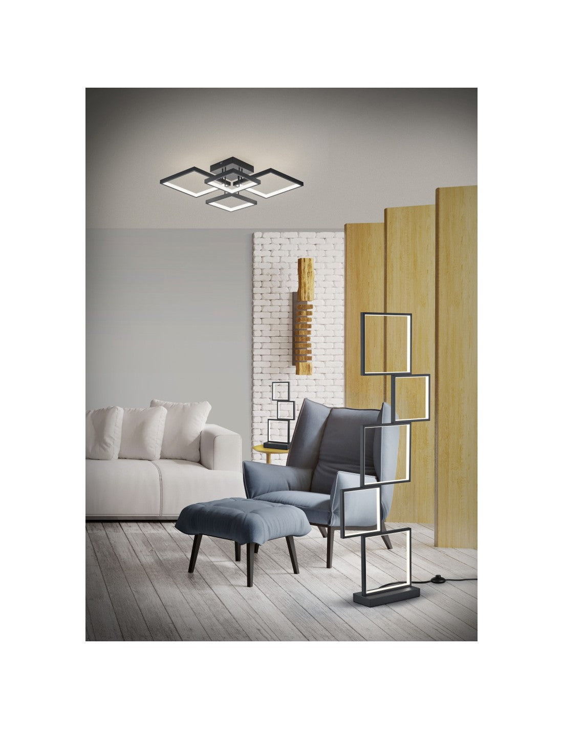 Plafonnier LED Sorrento 4 Carrés 52x52 cm Noir Trio Lighting