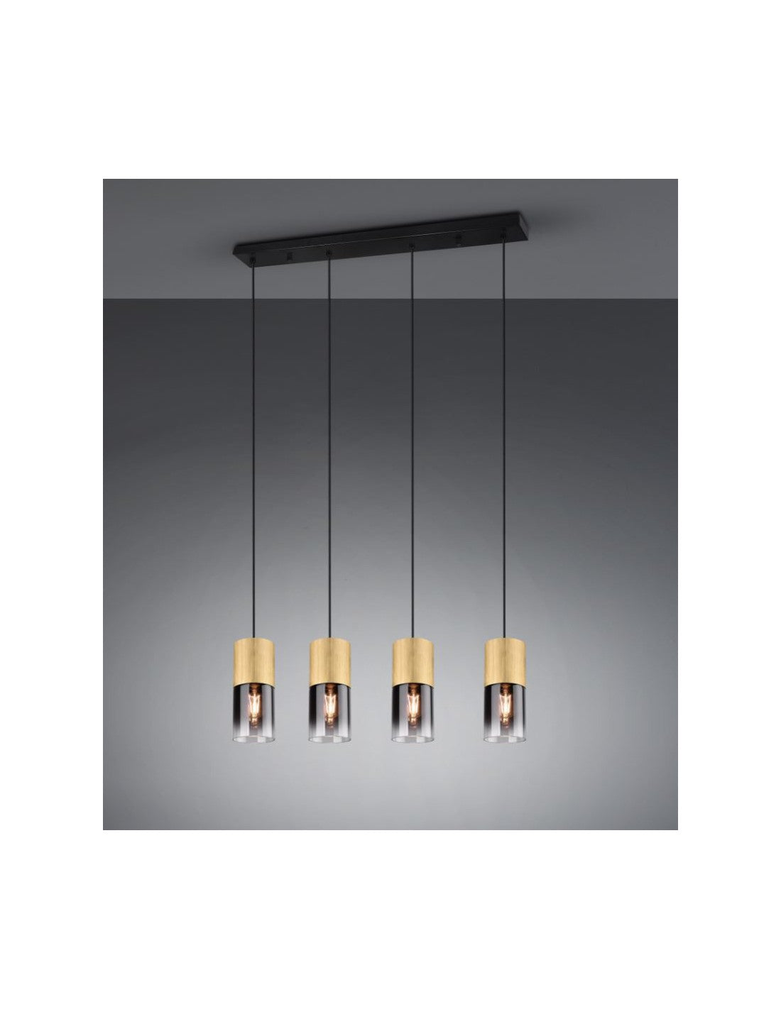 Lampe à Suspension Island 4 Cylindres en Laiton avec Éclairage Robin Trio en Verre Fumé