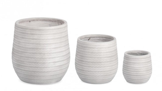 Set3 Vase Bombe P. Tressage Blanc