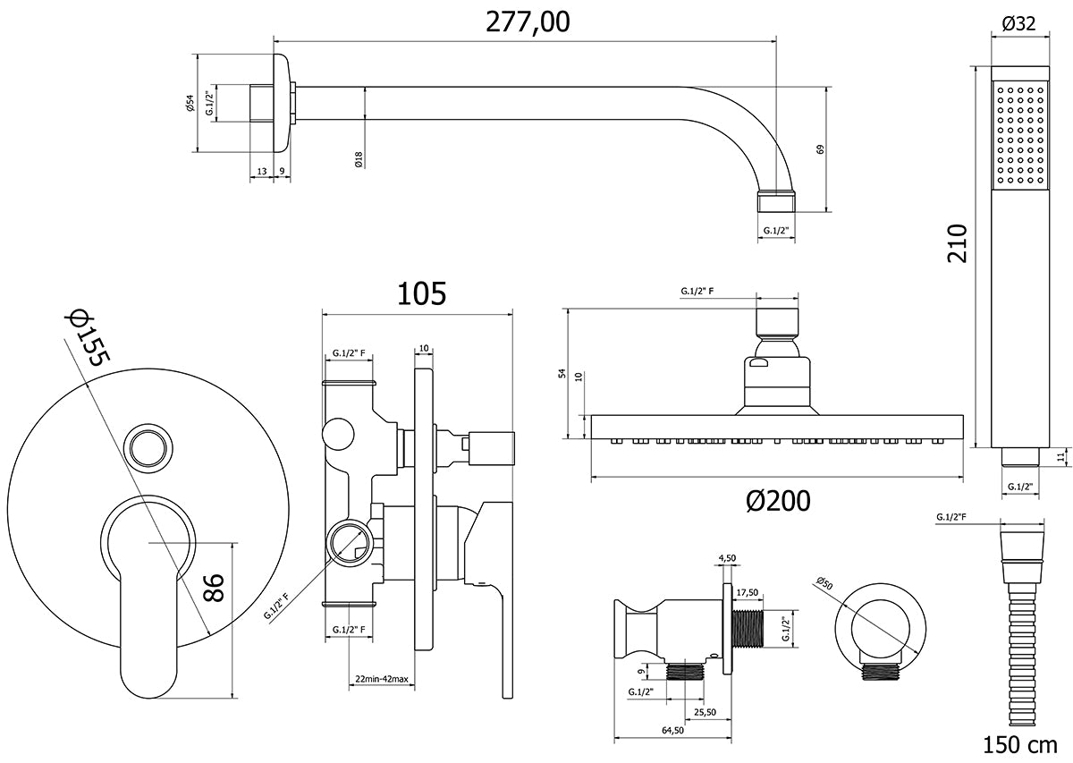 Ensemble de douche chromé Agape