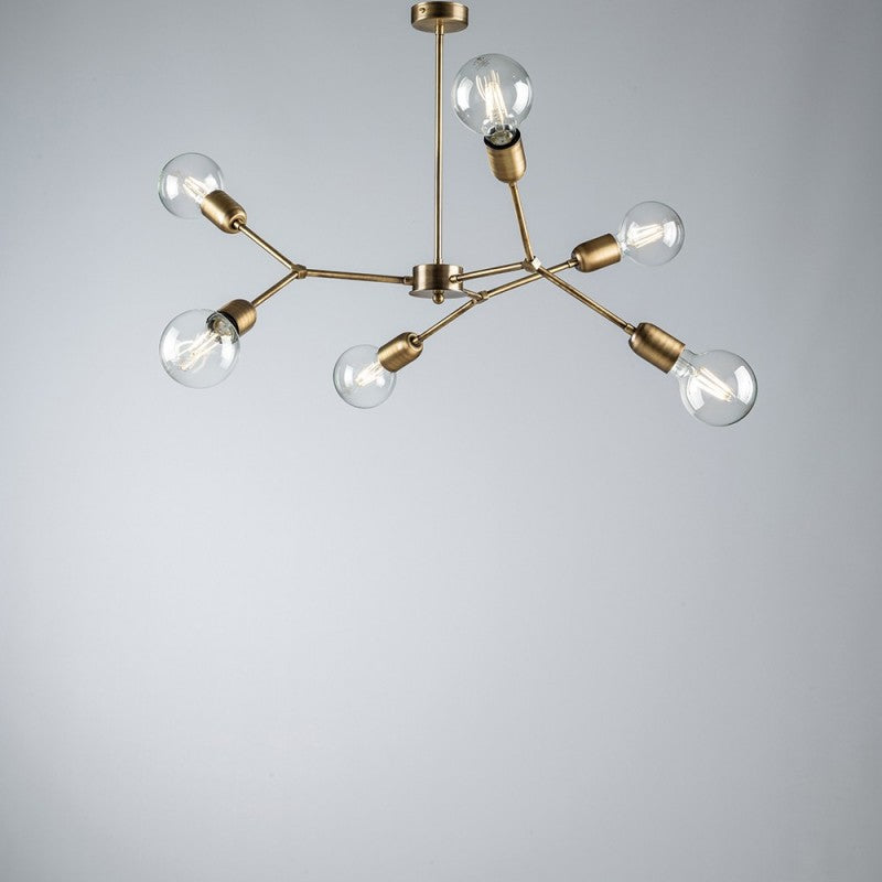 Lustre à six lumières en fer bronzé brossé 71x h64 cm