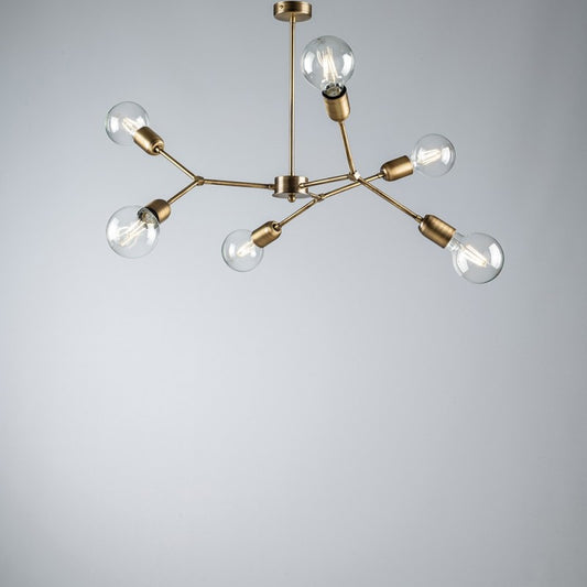 Lustre à six lumières en fer bronzé brossé 71x h64 cm