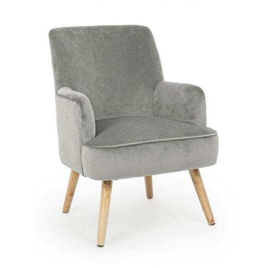 Fauteuil de salon vintage en velours gris ADELINE 60x67x h79 cm