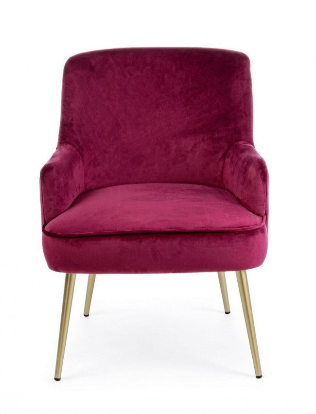 Fauteuil moderne Clelia en velours bordeaux