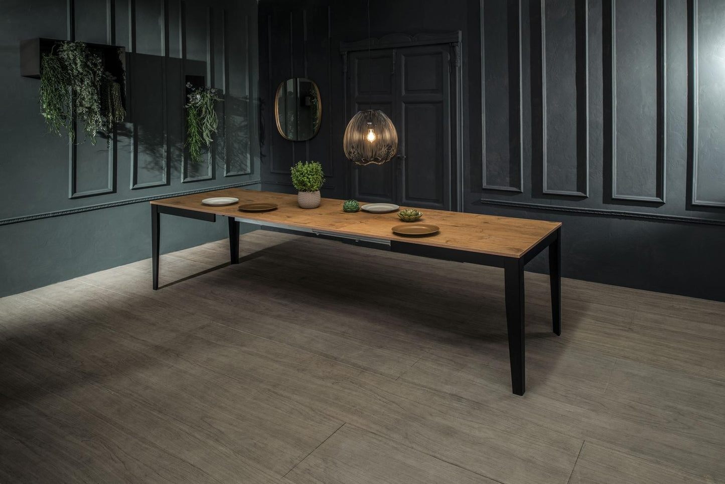 Table extensible chêne noir 80 cm x 130- 290 cm H. 76 cm