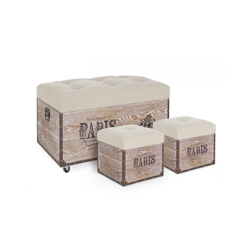Lot de 3 poufs en MDF Beige TAVEL PARIS