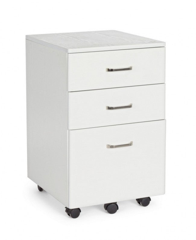 Caisson à tiroirs de bureau en MDF avec trois tiroirs en Frêne Blanc NADIR 40x44x h65 cm