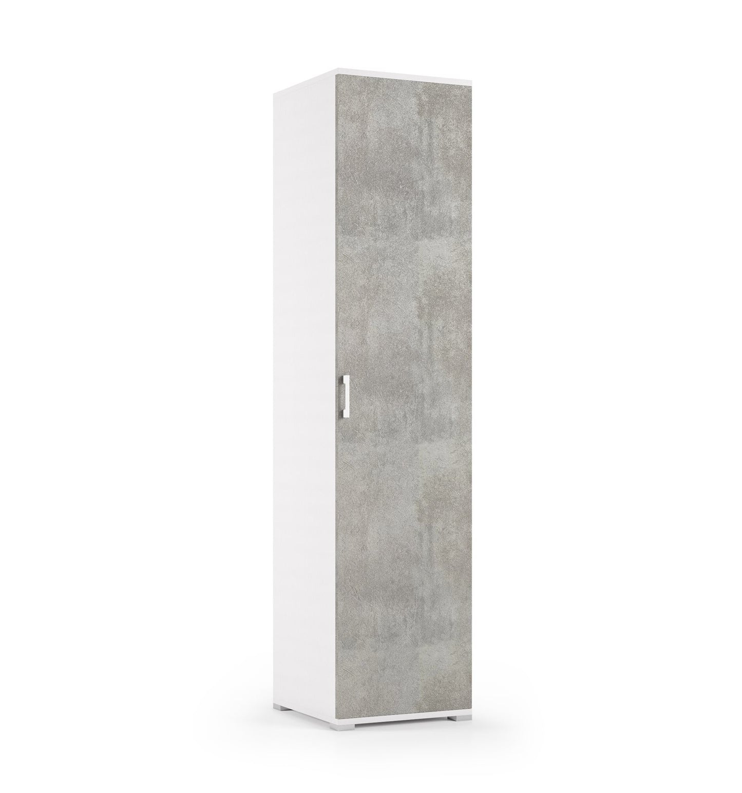Armoire avec porte simple et quatre tablettes réglables, portes en béton blanc