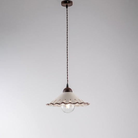 Lustre avec câble en tissu Noir Rouille, une lumière Abat-jour en céramique blanche 30x h15 cm