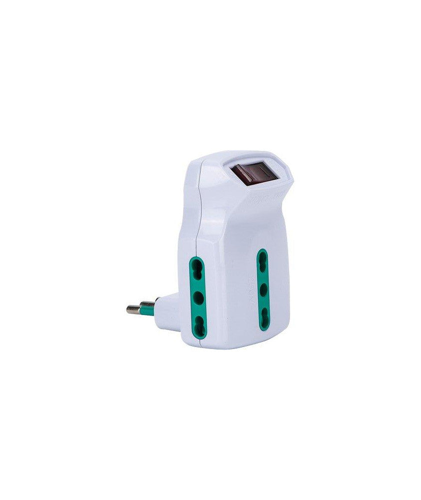 Adaptateur triple FME blanc avec interrupteur thermique 10A &gt; 10/16A 2P+T