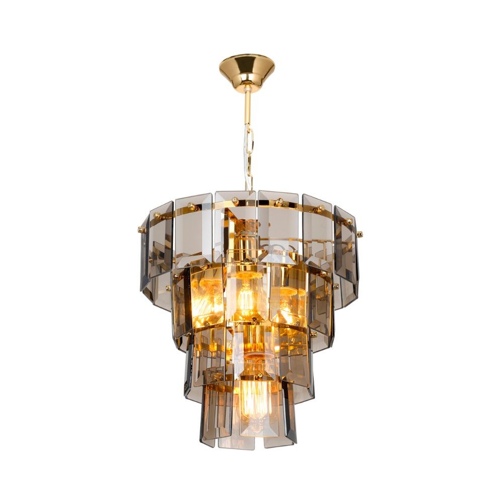 Plafonnier à 4 lumières Falez MDL3829 verre fumé et doré