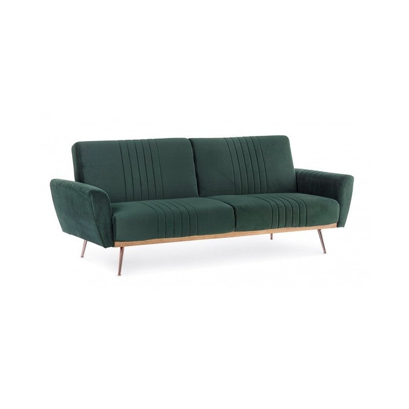 Canapé lit trois places en velours Vert Foncé JOHNNY 210x83x h85 cm
