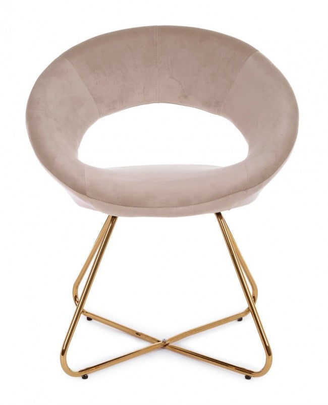 2x Fauteuil Vanity en velours gris tourterelle et pieds dorés